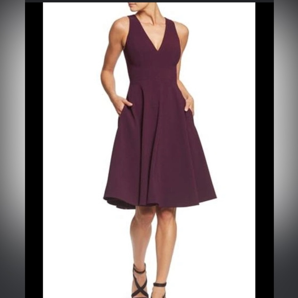 Dress the Population Catalina Fit and Flare Dress in Plum NWT a size Large